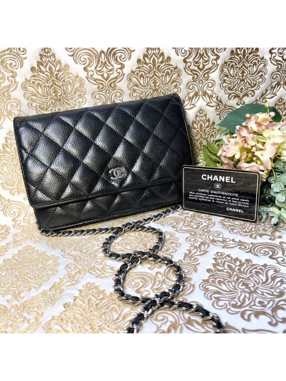 Chanel Chain Wallet Quilted Caviar Leather Shoulder Bag